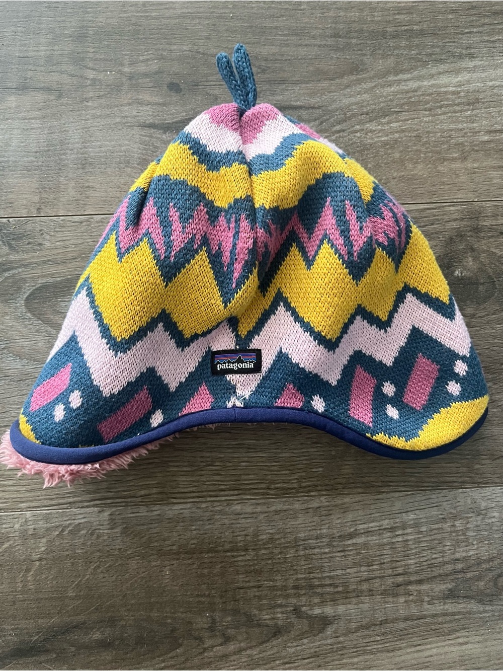 Patagonia Kids Zigzag Knit Hat in Pink, Yellow & Blue